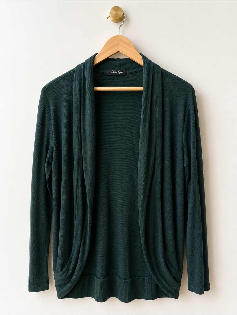Laila Jayde Open Front Cardigan Sweater Large Dark Green